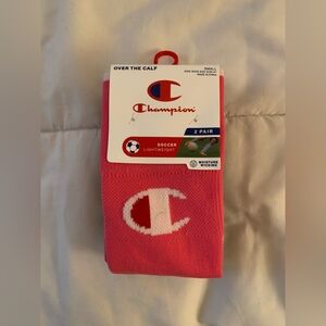 Champion Pink and Black Over-the-Calf Soccer Socks, 2 pack youth